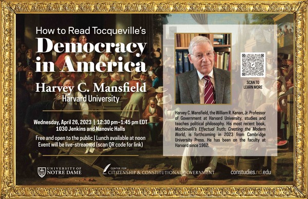 Harvey Mansfield 4.26 Poster How to Read Tocqueville's Democracy in America
