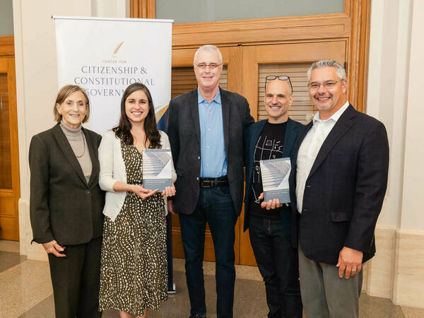 Professors Leslie Goldstein, Christina Bambrick, Ran Hirschl, Aníbal Pérez-Liñán, and Phillip Muñoz.