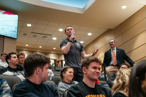 Student asking question at 1776 lecture
