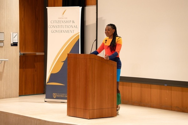 Christine Emba speaking at her lecture.